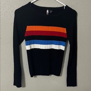 Love By Design Black Top with Multicolor Stripes